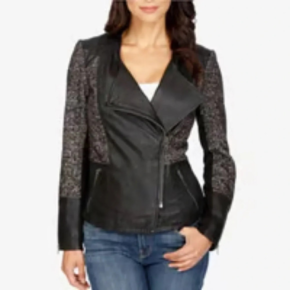 Lucky Brand Women’s Moto Jacket Leather and Wool Knit Combo. Size:XL - Picture 1 of 14
